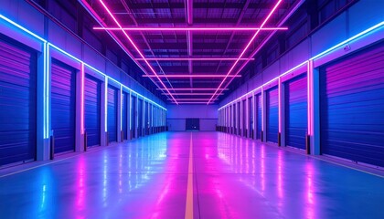 Poster - Neon Lit Cold Storage Loading Docks with Neon Accents at Night