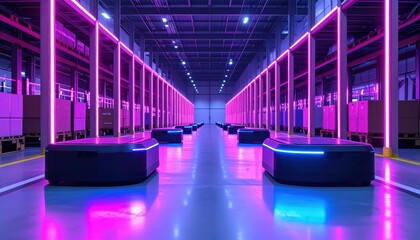 Poster - Automated Guided Vehicles in Neon-Lit Pallet Racking System