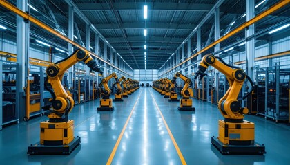 Poster - Robotic Pickers Organizing Vehicle Parts in Modern Warehouse Space