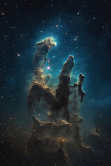 Wall Mural - majestic cosmic pillars in deep space with flowing stars and ethereal galactic light