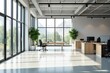 © LomaPari2021 - Modern minimalist office interior with large windows, sleek furniture, and natural light, ideal for corporate or startup settings , design, open plan