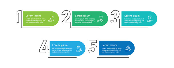 Poster - 5 step concept infographic template vector element. Banner template presentation with line number and icons suitable for business information, workflow schedule, web presentation.