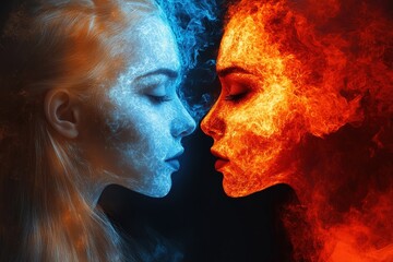 Poster - Duality of Elements Represented Through Contrasting Visuals of Fire and Ice, Highlighting the Balance in Nature and Human Emotions
