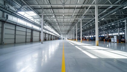 Poster - Spacious Sterile Automated Warehouse with Industrial Lighting and Sun