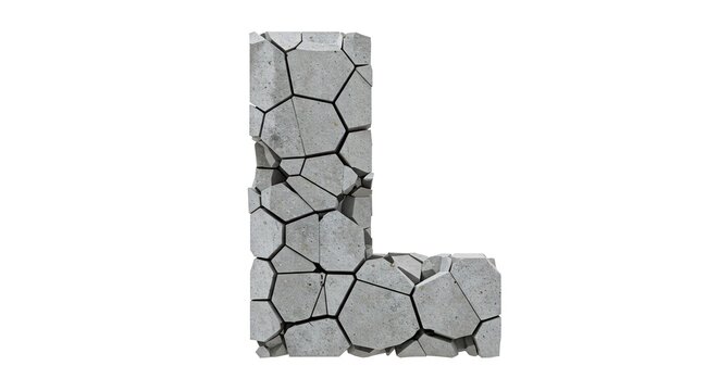 Cracked Stone Letter L with a Textured Surface and an Ancient Appearance Stands Out