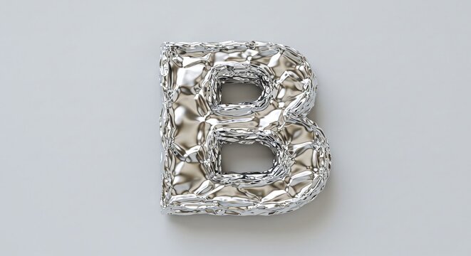 Letter B Design in Silver Metallic Foil Texture Artistic and Unique Typography for Projects