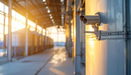 Poster - Interior of Grain Silo with Security Camera at Golden Hour Light