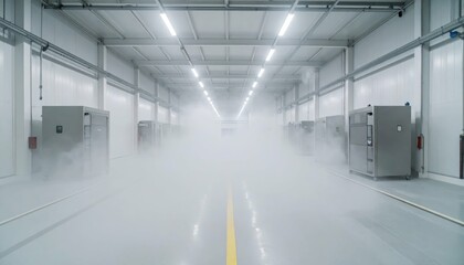 Poster - Sterile Refrigerated Warehouse with Packing Stations and Dust Effects