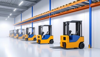 Poster - Sterile Warehouse Interior with Mezzanine and Pallet Jacks in Fog