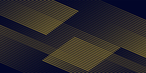 Poster - Navy blue abstract background with halftone golden lines delicate pattern. Small light spot box. Curve line, cosmic galaxy space.