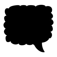 Poster - Black Speech Bubble Icon with Rounded Edges, Simple black speech bubble with rounded edges and a tail pointing downwards, representing communication or dialogue.
