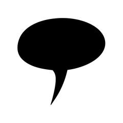 Poster - Black Silhouette of Oval Speech Bubble Icon, Simple black silhouette of an oval speech bubble with a pointed tail, isolated on a white background for clarity.
