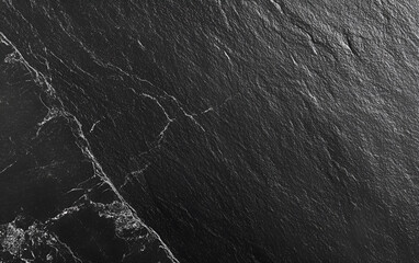 Poster - Textured black slate stone background showing veins and imperfections suitable for luxury design purposes and elegant presentations.