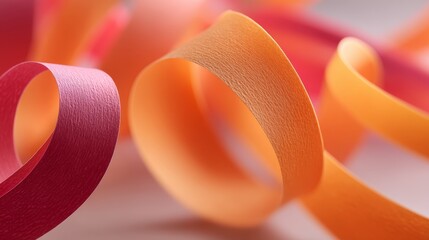 Poster - Curled paper petals in shades of orange and red twist elegantly, revealing textured edges that catch light, exuding warmth and a sense of energy