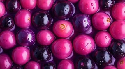Poster - Close-up of vibrant pink and purple berries submerged in liquid.