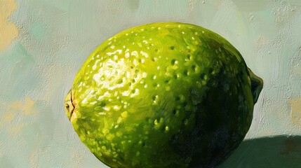 Poster - Close-up painting of a vibrant green lime, showcasing its texture and subtle highlights.