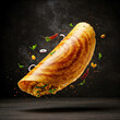 © SushiKo - Hot South Indian Masala Dosa Floating Mid-Air in a Dark Moody background