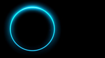 Fototapete - A neon blue geometric circle radiates light in a deep, dark background, embodying concepts of energy, progress, and digital innovation with sharp edges