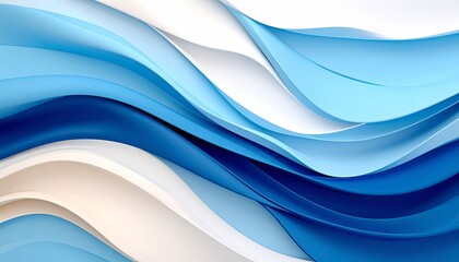 Aufkleber - Abstract Layered Texture Blue and Cream Wave Design - Generative Art
