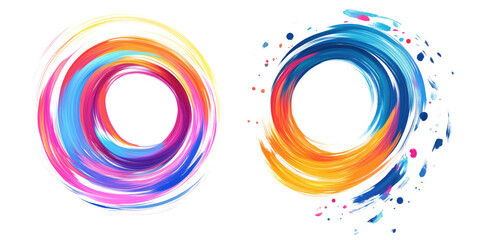 Poster - Colorful abstract circular swirls with vibrant hues and artistic brush strokes, isolated on transparent background, png