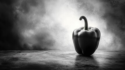 Poster - Single dark bell pepper on a dark surface with dramatic lighting.