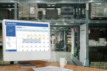 Poster - calendar on computer software application for schedule planning for personal organizer and online bu