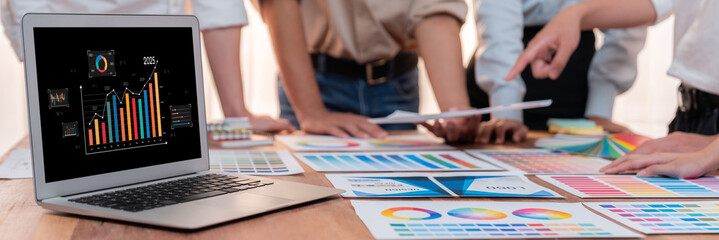 Fototapete - Business data dashboard provide business intelligence analytic for marketing strategy planning brisk with big data set to analyze customer demands and foreseeing business future