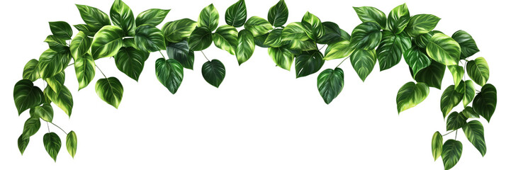 Poster - Green foliage border with various leaf shapes and textures for decoration, isolated on transparent background, png