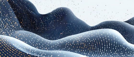 Aufkleber - Abstract 3d waves in a futuristic landscape with luminous particles, ideal for modern design concepts and presentations