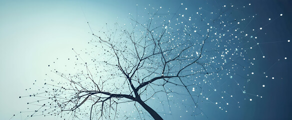 Aufkleber - Abstract neural network or data connectivity visualization featuring tree branches on a gradient blue background