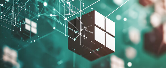 Aufkleber - Abstract 3d cube connected by lines representing data flow and networking concepts in modern digital environments.