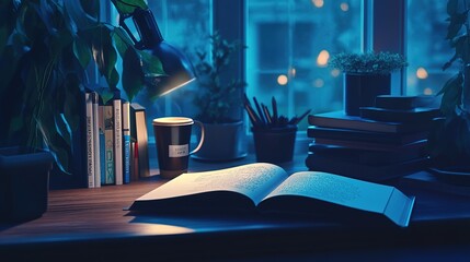 Poster - A late-night study session with coffee, books, and pure determination.