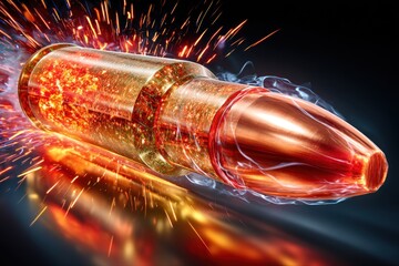 Poster - High-speed bullet with bright sparks and flames captured in motion