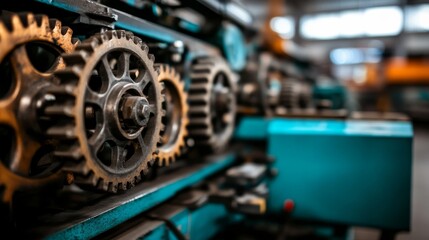 Poster - Detailed view of tightly interlocking gears in an industrial machine reveals the intricate design and craftsmanship