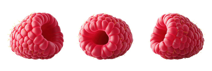 Poster - Realistic 3D Render of Fresh Raspberries with Detailed Texture and Color, isolated on transparent background, png