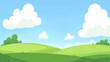 © sri - Animated sunny day with fluffy clouds, green hills, and vibrant blue sky