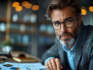Poster - A focused professional reviewing financial documents in an office setting