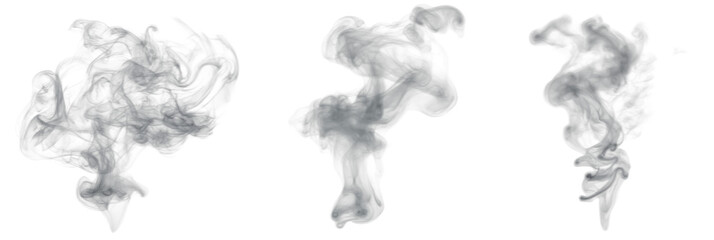 Poster - Abstract smoke patterns in three distinct shapes for artistic and design use, isolated on transparent background, png