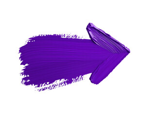 Poster - Purple paint stroke arrow indicating direction on white background, isolated on transparent background, png