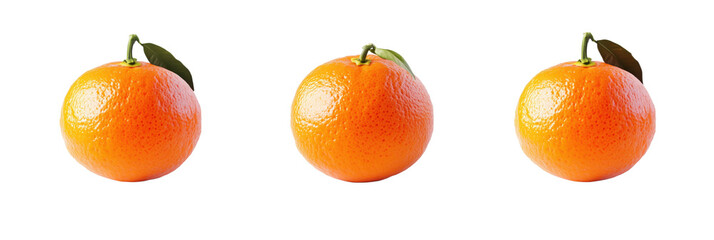 Poster - Fresh oranges with green leaves arranged in a row on white background, isolated on transparent background, png