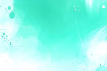 Aufkleber - Abstract artistic aquamarine background with watercolor washes, paint splatters, and textured brushstrokes, perfect for creative design.