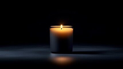 Aufkleber - A glowing candle flickers gently in a dark space, casting warm light and soft shadows, creating an intimate and serene ambiance for relaxation and reflection