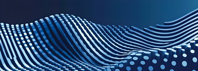 Fototapete - Abstract blue wave forms depicting data flow and visualization of technology within a sophisticated digital landscape.