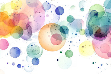 Poster - Watercolor bubbles illustration featuring overlapping abstract colorful shapes and scattered dots on a clean white background