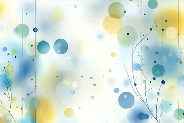 Aufkleber - Abstract watercolor background with blue and yellow bokeh effect and delicate floral elements adding a touch of nature.