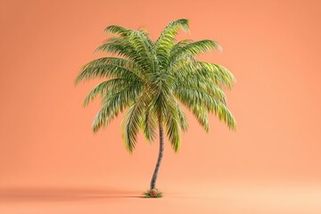 Poster - Lush green palm tree against a soft peach backdrop creating a tropical ambiance in an indoor setting
