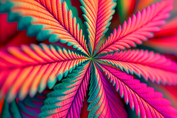 Poster - Vivid and vibrant colorful cannabis leaf design artistic illustration with striking gradients and unique psychedelic style