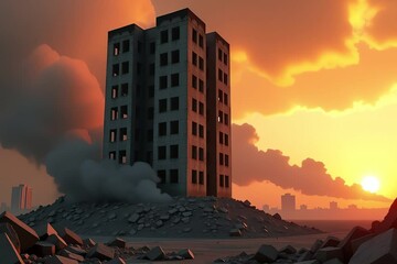 Wall Mural - building sitting top pile