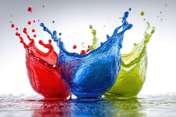 Poster - Colorful splashes of water creating dynamic patterns in a creative art setup