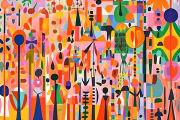 Poster - Abstract composition of geometric shapes and vibrant colors with mid-century modern style and unique visual aesthetic